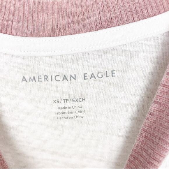 American Eagle White Burnout Spellout Ringer T Shirt Sz XS - Picture 3 of 6